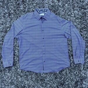 Robert Graham Men's Shirt Button Up Flip Blue Purple White Long Sleeve 2XL